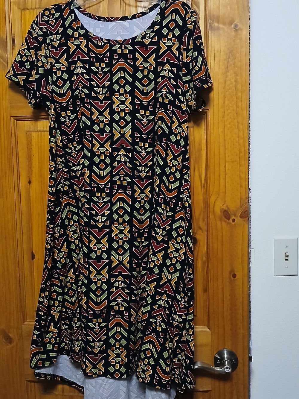 High-Low Geometric Print Women’s Dress - Black with Orange & Green